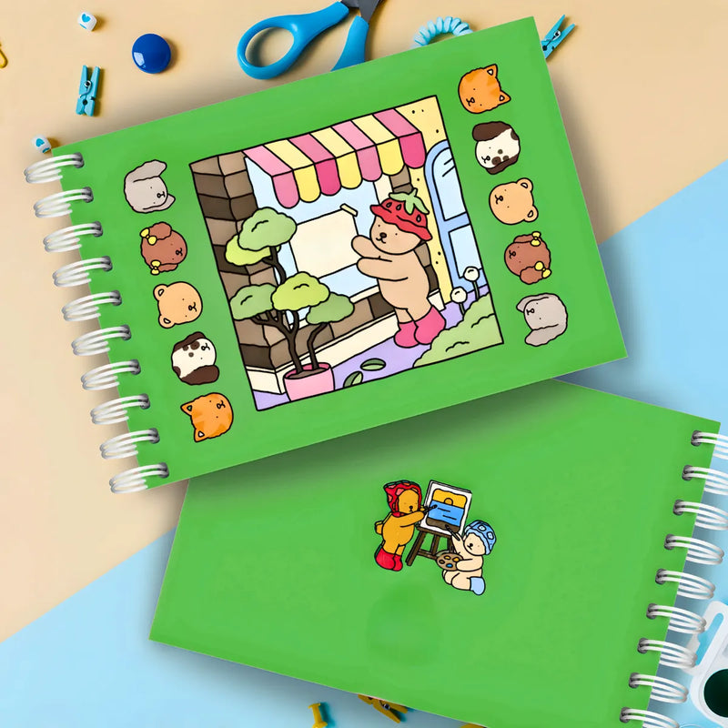 Kit Livro De Colorir Capa Dura Verde + 24 Canetinhas